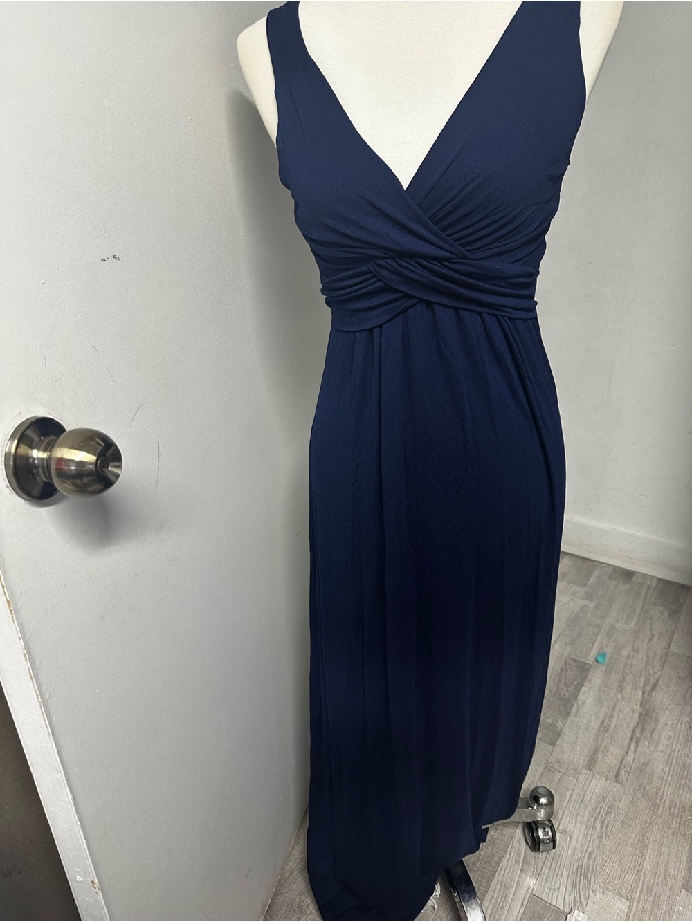 Classic Navy Long Sleeve Maxi Dress with Twist Waist